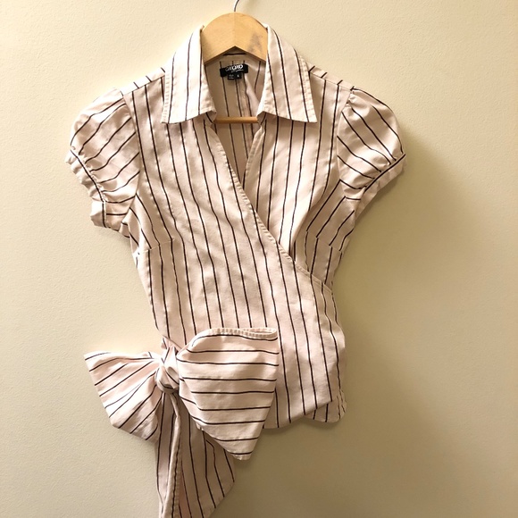 Retro Pink & Brown Striped Wrap Shirt - Picture 2 of 13